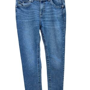 True Religion Geno Big T Flap Jeans Mens 34x31 Blue Relaxed Slim Denim EUC Light